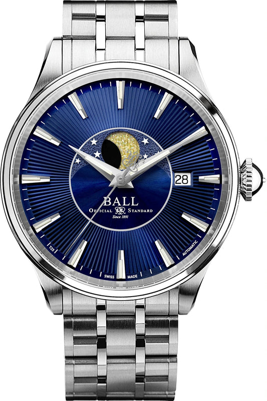 BALL Moon Phase Trainmaster Collection NM3082D-SJ-BE - Maple City Timepieces