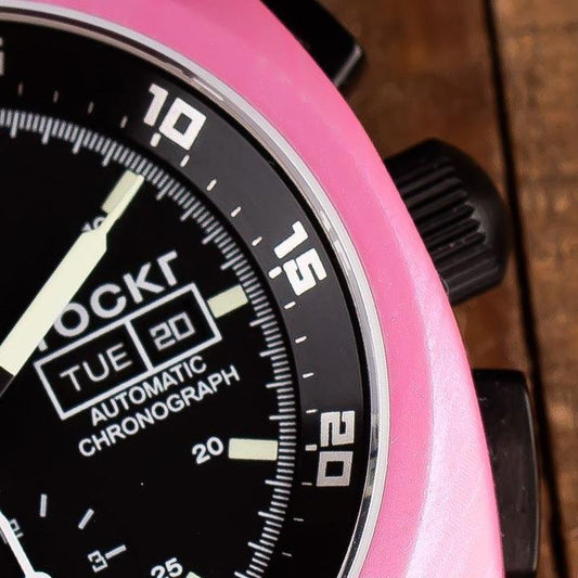 Tockr - Chronograph - Hydro Dipped - Pink - Leather - 45mm - Automatic - Maple City Timepieces
