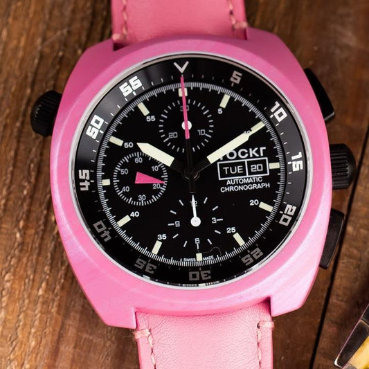 Tockr - Chronograph - Hydro Dipped - Pink - Leather - 45mm - Automatic - Maple City Timepieces