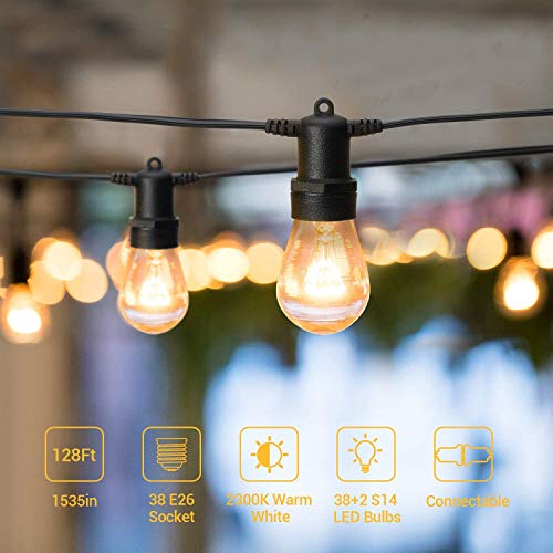 128Ft Outdoor LED String Lights with 38 2 S14 Bulbs OxyLED