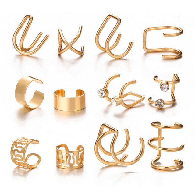 17KM Gold Leaves Ear Cuff Black Non-Piercing Ear Clips Fake Cartilage Earrings Clip Earrings For Women Men Wholesale Jewelry - Maple City Timepieces