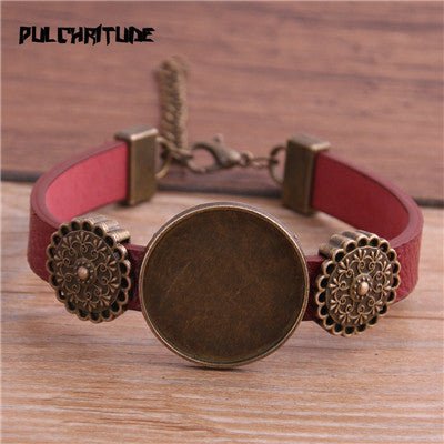 1pcs 6 Color PU Bracelet Bronze Round Base Setting Cuff Blank Trays Brazel Fit 25mm Glass Cameo Dome Cabochon DIY Jewelry - Maple City Timepieces