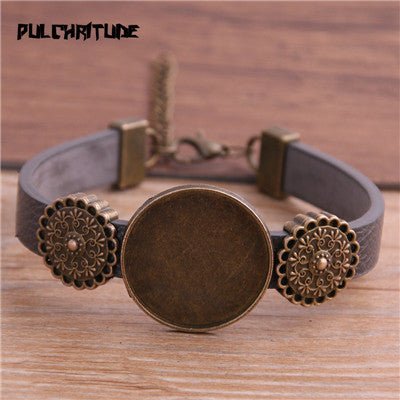 1pcs 6 Color PU Bracelet Bronze Round Base Setting Cuff Blank Trays Brazel Fit 25mm Glass Cameo Dome Cabochon DIY Jewelry - Maple City Timepieces