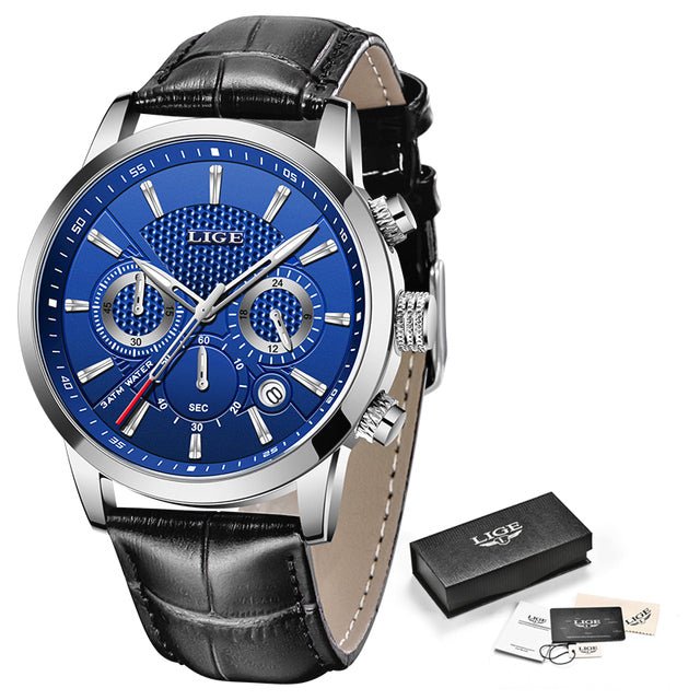 2022 New Mens Watches LIGE Top Brand Leather Chronograph Waterproof Sport Automatic Date Quartz Watch For Men Relogio Masculino - Maple City Timepieces