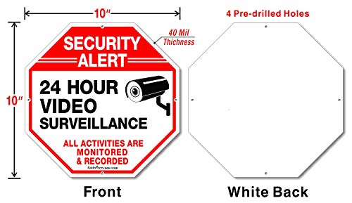 2Pack Video Surveillance Sign, 10 x 10 Rust Free .040 Aluminum Security Warning Reflective Metal Signs, - Maple City Timepieces