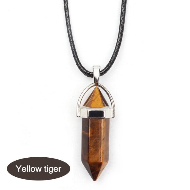 42cm Natural Yellow Tiger Crystal Hexagonal Column Pendants Stone Leather Chains Suitable For Women Necklace Amulet Jewelry DIY - Maple City Timepieces