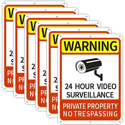 6 pcak Video Surveillance Sign,Aluminum Security Warning Reflective Metal Signs,25cm * 18cm,Rust Free,UV Protected & Waterproof - Maple City Timepieces