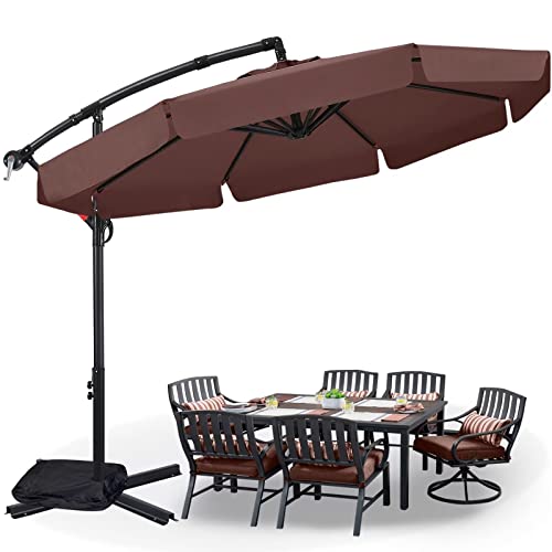 ABCCANOPY 9FT Offset Hanging Market Patio Umbrella with Cross Base for Garden, Deck, Backyard, Pool and Beach（Brown） - Maple City Timepieces