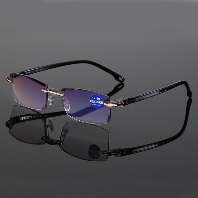 Square Rimless Blue Light Glasses| 2023 Frame Ultralight | Cool Hip Hop Blue Lens Sunglasses | Prescription Lenses 0 - +400