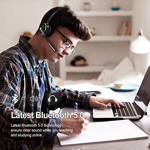 AIKELA V5.0 Bluetooth Headset with Charging Station, 15 Hrs Wireless Headset Talktime, Over The Head with Noise Cancelling Mic, Truck Driver for Call Center, Office, Skype - Maple City Timepieces