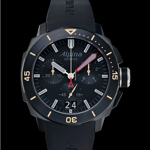 Alpina Men's AL-372LBG4V6 Seastrong Diver 300 Chronograph Big Date Analog Display Swiss Quartz Black Watch-Pre Owned - Maple City Timepieces