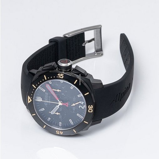 Alpina Men's AL-372LBG4V6 Seastrong Diver 300 Chronograph Big Date Analog Display Swiss Quartz Black Watch-Pre Owned - Maple City Timepieces