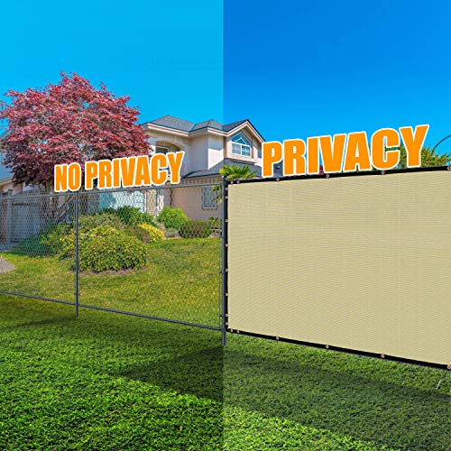 Amgo 6' x 50' Beige Fence Privacy Screen Windscreen,with Bindings & Grommets, Heavy Duty for Commercial and Residential, 90% Blockage, Cable Zip Ties Included, (Available for Custom Sizes) - Maple City Timepieces
