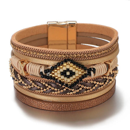 Amorcome Miyuki Evil Eye Leather Bracelets For Women Fashion Ladies Bohemian Wide Wrap Charm Bracelet Party Jewelry Gift - Maple City Timepieces