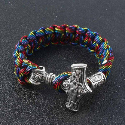 Ancient Norse Viking Men Bracelets Thor Mjolnir Hammer Paracord Amulet Runes Beads Hand Made Rope Wrap Scandinavian Bangles Gift - Maple City Timepieces