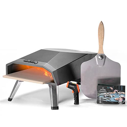 Bakebros by Foodparty Outdoor Pizza Oven (Titan Gray) Portable Gas-Fired Outside Ovens with Pizzas Peel, Stone, Infrared Thermometer, Recipe and Carry Cover Bag - Maple City Timepieces