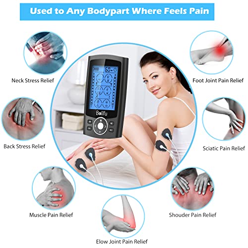 Belifu Dual Channel TENS EMS Unit 24 Modes Muscle Stimulator with 12 Pads, Electronic Pulse Massager Muscle Massager for Pain Relief Therapy, Fastening Cable Ties, Dust-Proof Drawstring Storage Bag - Maple City Timepieces