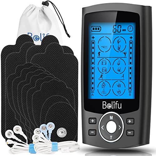 Belifu Dual Channel TENS EMS Unit 24 Modes Muscle Stimulator with 12 Pads, Electronic Pulse Massager Muscle Massager for Pain Relief Therapy, Fastening Cable Ties, Dust-Proof Drawstring Storage Bag - Maple City Timepieces