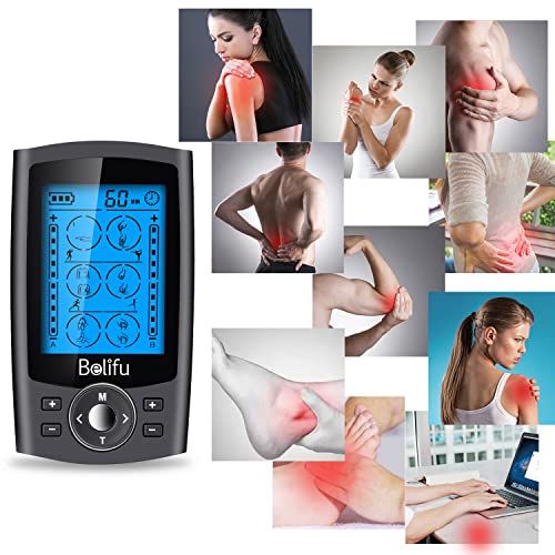 Belifu Dual Channel TENS EMS Unit 24 Modes Muscle Stimulator with 12 Pads, Electronic Pulse Massager Muscle Massager for Pain Relief Therapy, Fastening Cable Ties, Dust-Proof Drawstring Storage Bag - Maple City Timepieces