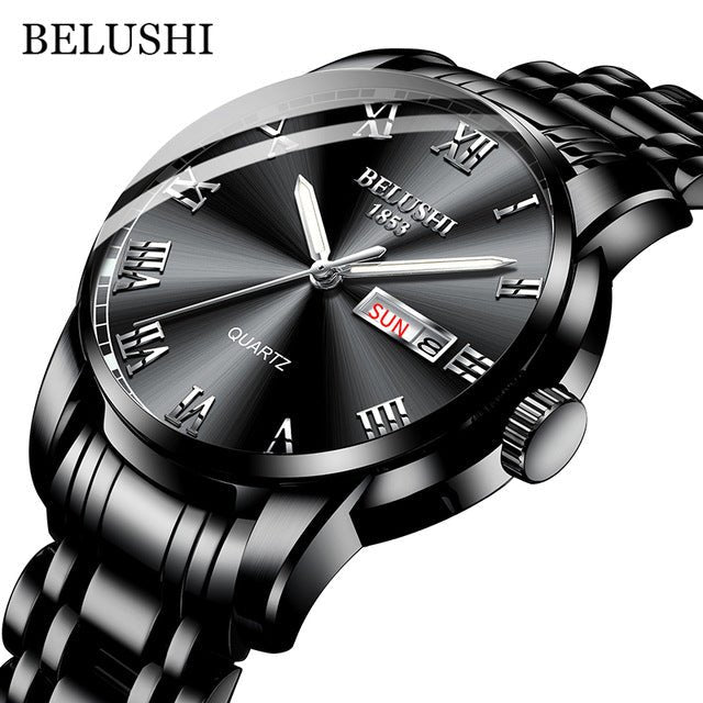 BELUSHI Top Brand Watch Men Stainless Steel Business Date Clock Waterproof Luminous Watches Mens Luxury Sport Quartz Wrist Watch - Maple City Timepieces