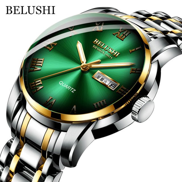 BELUSHI Top Brand Watch Men Stainless Steel Business Date Clock Waterproof Luminous Watches Mens Luxury Sport Quartz Wrist Watch - Maple City Timepieces