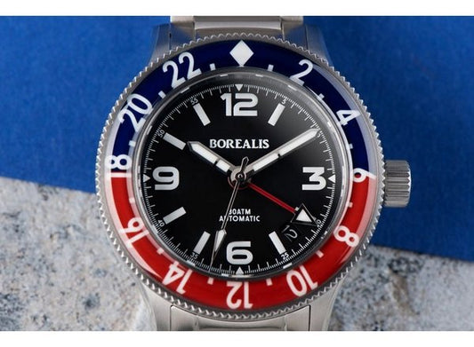 Borealis Sea Storm MK2 GMT Version AA Pepsi Bezel Date - Maple City Timepieces