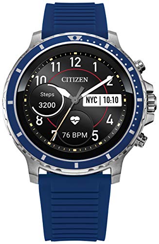Citizen CZ Smart Grey Plated Silicone Strap Stainless Steel Smartwatch Touchscreen, Heartrate, GPS, Speaker, Bluetooth, Notifications, iPhone and Android Compatible, Powered by Google Wear OS - Maple City Timepieces