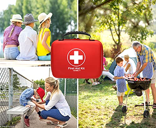 Compact First Aid Kit (228pcs) Designed for Family Emergency Care.  Waterproof EVA Case and Bag is