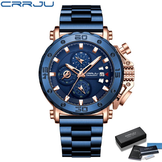 CRRJU Men Watch Top Brand Luxury Big Dial Stainless Steel Waterproof Chronograph Wristwatches with Date Relogio Masculino - Maple City Timepieces