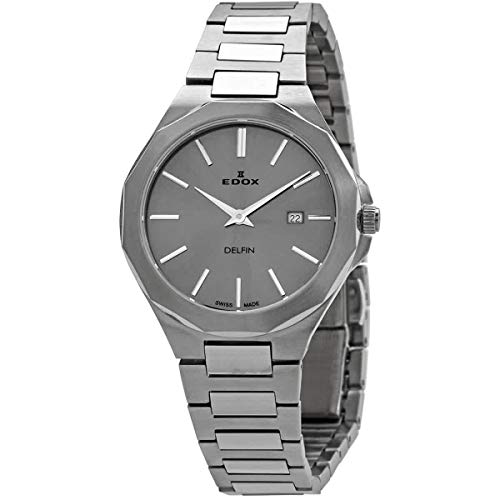 Edox Delfin Quartz Grey Dial Ladies Watch 57005 3M Gin.. - Maple City Timepieces
