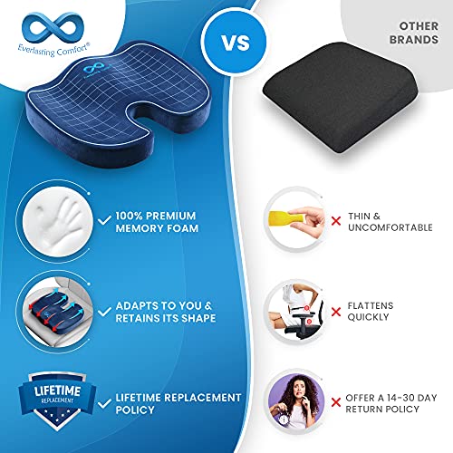Everlasting Comfort Seat Cushion Pillow for Office Chair - Sit Longer, Feel Better - Butt, Tailbone, Back, Coccyx, Sciatica Memory Foam Cushions - Computer Desk Pain Relief Pad - Maple City Timepieces