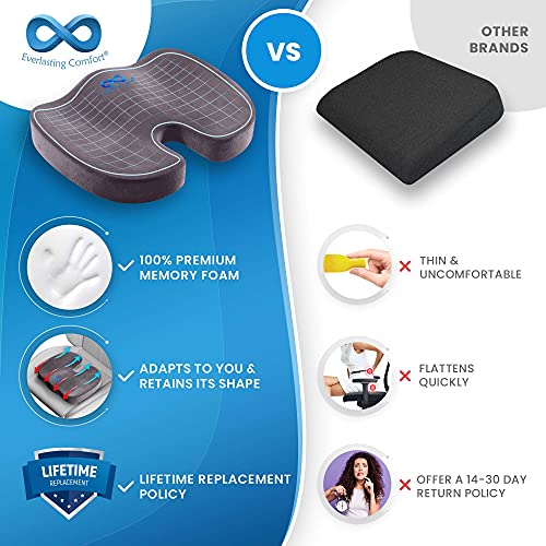 Everlasting Comfort Seat Cushion Pillow for Office Chair - Sit Longer, Feel Better - Butt, Tailbone, Back, Coccyx, Sciatica Memory Foam Cushions - Computer Desk Pain Relief Pad - Maple City Timepieces
