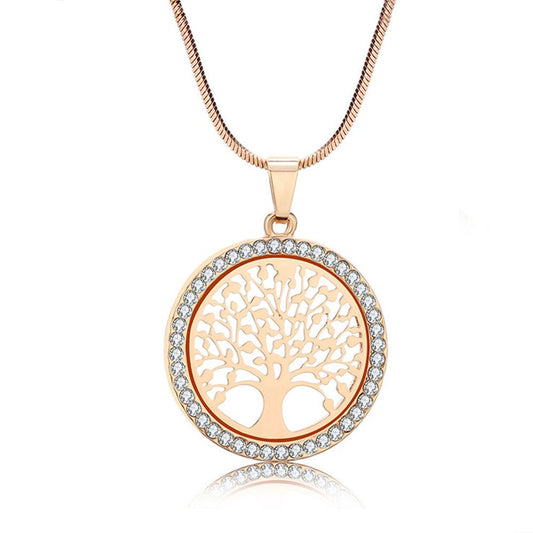 Fashion Round Hollow Tree of Life Pendant Necklace For Women Luxury Gold Color White Crystal Necklace Women Wedding Jewelry - Maple City Timepieces