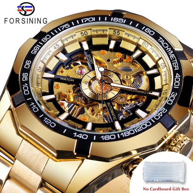 Forsining 2021 Stainless Steel Waterproof Mens Skeleton Watches Top Brand Luxury Transparent Mechanical Sport Male Wrist Watches - Maple City Timepieces