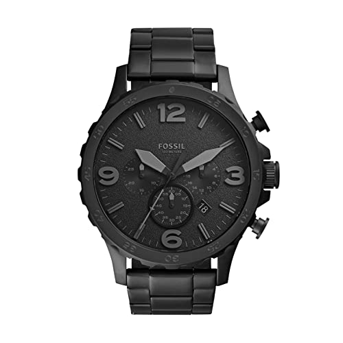 Fossil Men's Nate Quartz Stainless Steel Chronograph Watch, Color: Black Stainless (Model: JR1401) - Maple City Timepieces