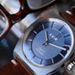 GANE -C2 Automatic Brushed Blue on Leather Strap - Maple City Timepieces