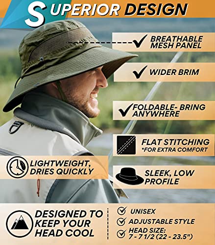 GearTOP Fishing Hat and Safari Cap with Sun Protection - Premium Hats for Men and Women (Army Green, 7-7 1/2) - Maple City Timepieces