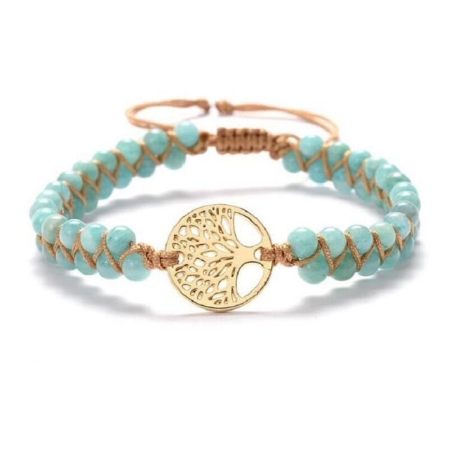 Handmade Natural Stone Boho Yoga Wrap Bracelet &amp; Bangle Tree of Life African Japser Braided Charm Bracelet Women Men Gift - Maple City Timepieces