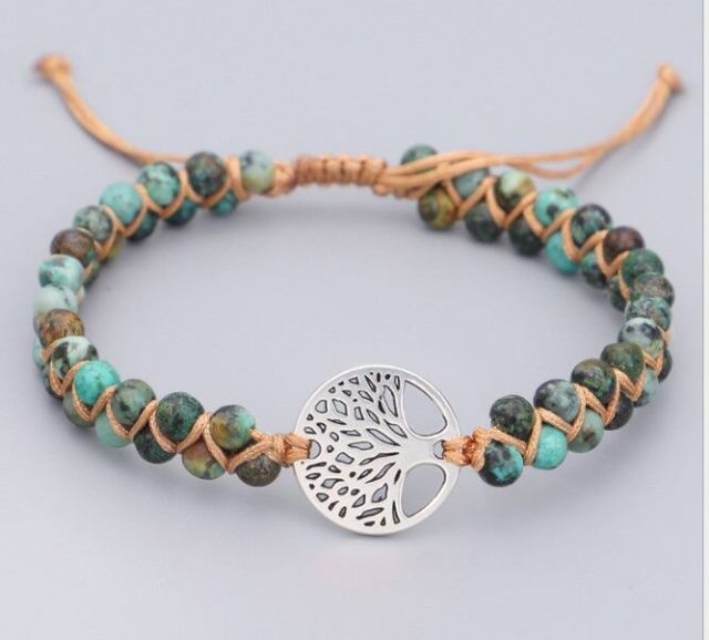 Handmade Natural Stone Boho Yoga Wrap Bracelet &amp; Bangle Tree of Life African Japser Braided Charm Bracelet Women Men Gift - Maple City Timepieces