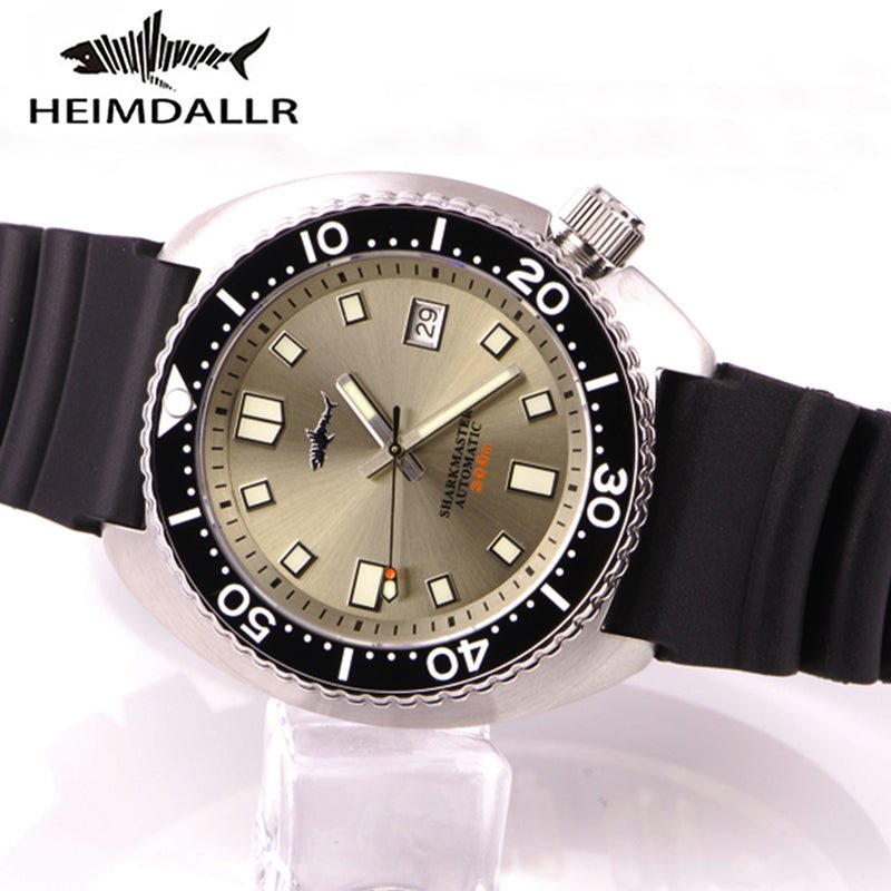 Heimdallr Vintage Automatic Watch Sapphire Glass NH35 Mechanical Wristwatches 30ATM Water Resistant C3 Luminous Dial Rubber Band - Maple City Timepieces