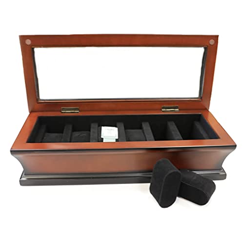 HomeBelongs Bombo 6-Slots Watch Box Jewelry Display Case for Men and Women, Watch Organizer made from Oak wood with black felt material inside and glass on the top - Maple City Timepieces