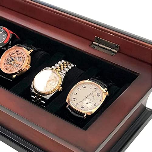 HomeBelongs Bombo 6-Slots Watch Box Jewelry Display Case for Men and Women, Watch Organizer made from Oak wood with black felt material inside and glass on the top - Maple City Timepieces