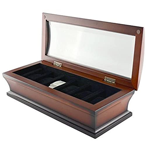 HomeBelongs Bombo 6-Slots Watch Box Jewelry Display Case for Men and Women, Watch Organizer made from Oak wood with black felt material inside and glass on the top - Maple City Timepieces