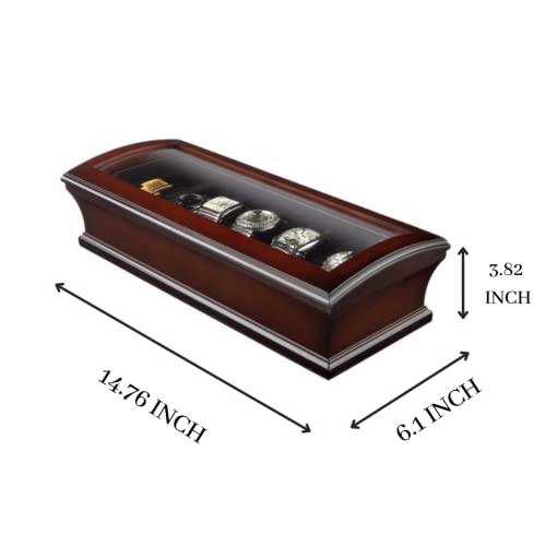 HomeBelongs Bombo 6-Slots Watch Box Jewelry Display Case for Men and Women, Watch Organizer made from Oak wood with black felt material inside and glass on the top - Maple City Timepieces