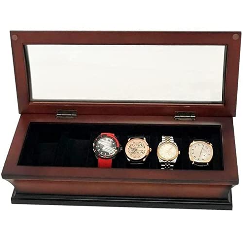 HomeBelongs Bombo 6-Slots Watch Box Jewelry Display Case for Men and Women, Watch Organizer made from Oak wood with black felt material inside and glass on the top - Maple City Timepieces