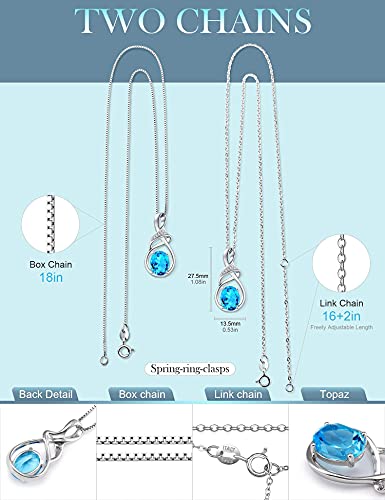 HXZZ Fine Jewelry Gifts for Women Natural Gemstone Swiss Blue Topaz Sterling Silver Pendant Necklace - Maple City Timepieces