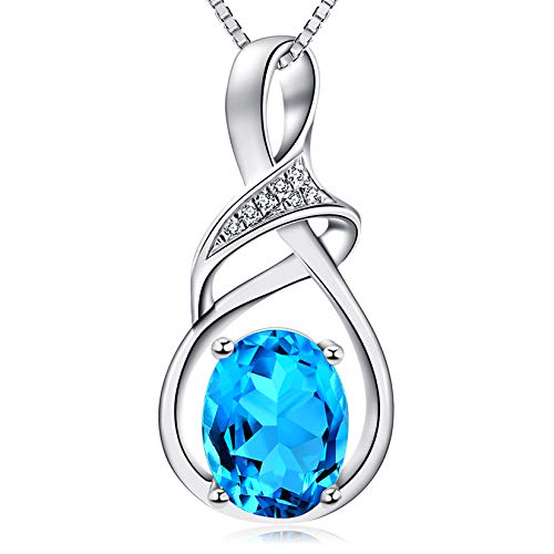 HXZZ Fine Jewelry Gifts for Women Natural Gemstone Swiss Blue Topaz Sterling Silver Pendant Necklace - Maple City Timepieces