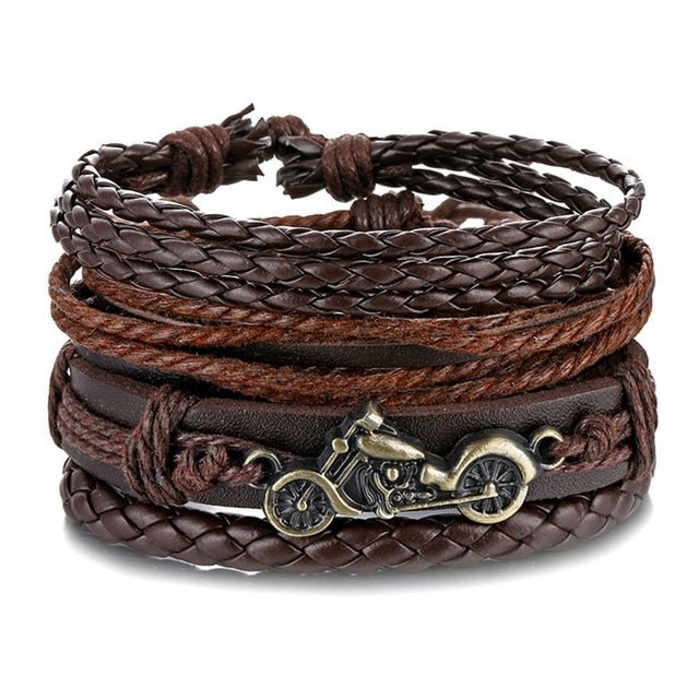 IFMIA 3/4Pcs/ Set Braided Wrap Leather Bracelets for Men Vintage Life Tree Rudder Charm Wood Beads Ethnic Tribal Wristbands - Maple City Timepieces
