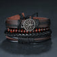 IFMIA 3/4Pcs/ Set Braided Wrap Leather Bracelets for Men Vintage Life Tree Rudder Charm Wood Beads Ethnic Tribal Wristbands - Maple City Timepieces
