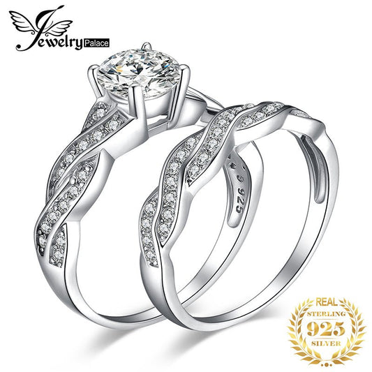JewelryPalace 1.5ct Infinity Wedding Band Engagement Ring Set Cubic Zirconia Sumulated Diamond Love Knot Promise Ring for Women - Maple City Timepieces